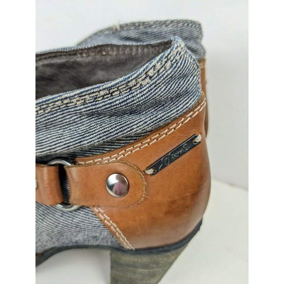 Diesel Booties Leather and denim heeled boots y2k blue tan size 6 - Picture 3 of 8